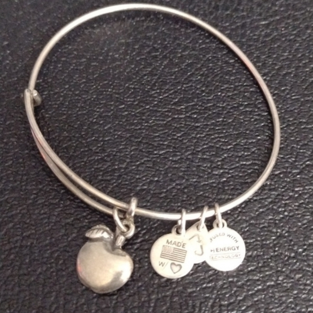 Alex and Ani Chic Silver Apple Bangle Bracelet with Charms New Old Stock